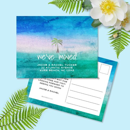 Tropical Beach Ocean Palm Tree Moving Announcement Postcard