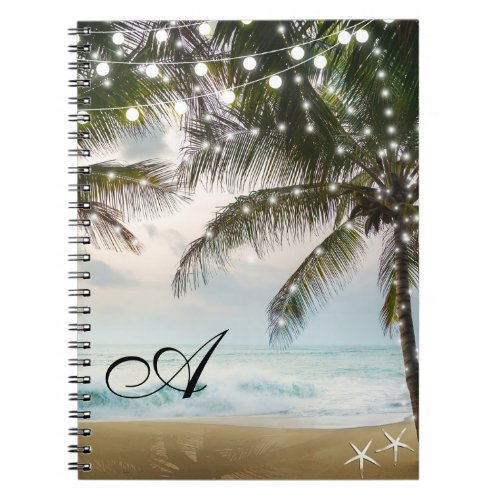 Tropical Beach Ocean Palm Trees  Lights Notebook