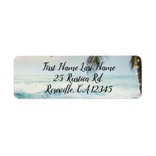 Tropical Beach Ocean Palm Trees & Lights Wedding Label