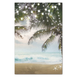 Tropical Beach Ocean Palm Trees &amp; Lights Wedding Tissue Paper