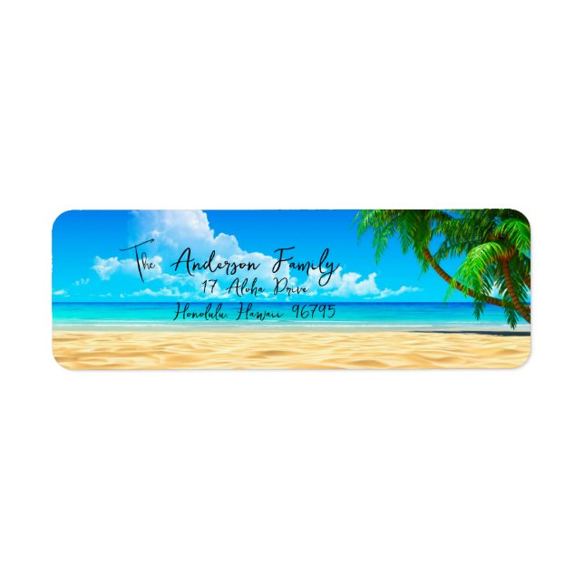 Tropical Beach Ocean Palm Trees Return Address Label (Front)