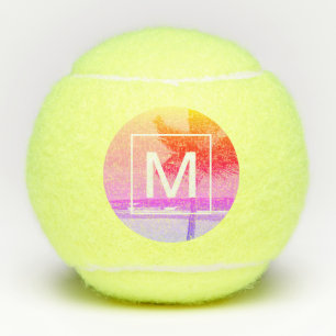 Tropical Beach Ocean Pink Monogram Tennis Balls