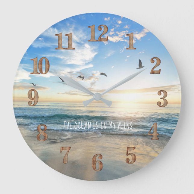 Tropical Beach Ocean Sea Life Quote Personalized Large Clock (Front)