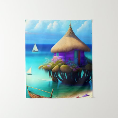 Tropical Beach Ocean Sea Palm Trees Exotic Tapestry