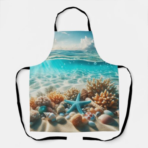 Tropical Beach Ocean Seashells And Starfish Apron