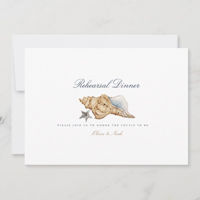 Tropical Beach Ocean Shell Rehearsal Dinner Card (Front)