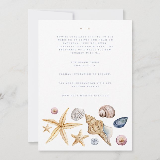 Tropical Beach Ocean Shell Save The Date Card (Back)