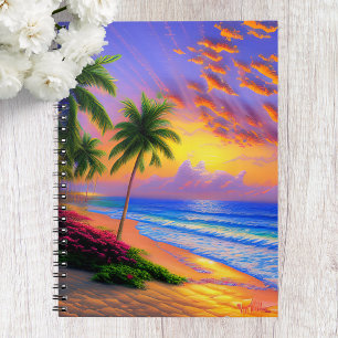 Tropical Beach, Ocean Sunset Notebook