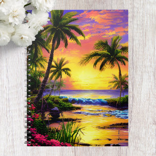 Tropical Beach, Ocean Sunset Notebook