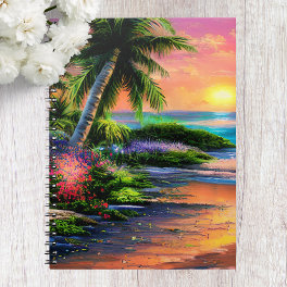 Tropical Beach, Ocean Sunset Notebook