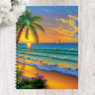 Tropical Beach, Ocean Sunset Notebook