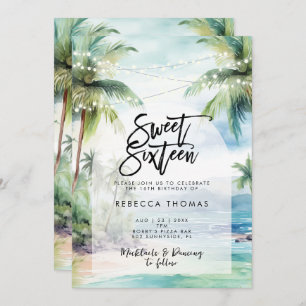 tropical beach ocean sweet 16 party invitation