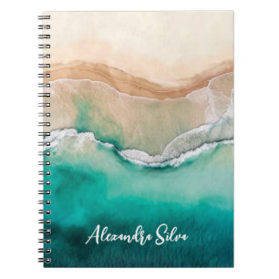 Tropical Beach Ocean Watercolor Name Beach House Notebook