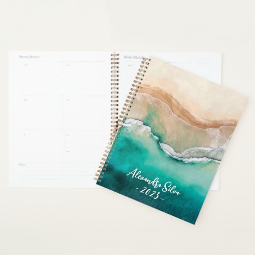 Tropical Beach Ocean Watercolor Name Beach House Planner