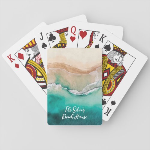 Tropical Beach Ocean Watercolor Name Beach House Poker Cards