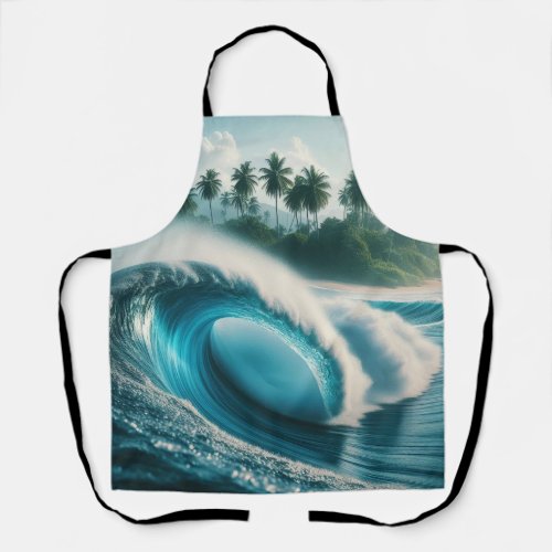 Tropical Beach Ocean Wave Crescendo Palm Trees Apron