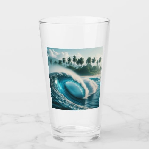 Tropical Beach Ocean Wave Crescendo Palm Trees Glass