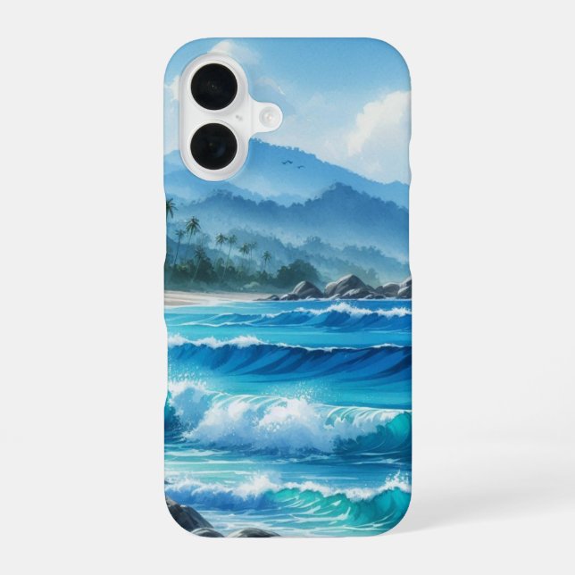 Tropical Beach Ocean Waves Blue  iPhone Case (Back)