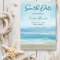 Tropical Beach Ocean Waves Watercolor Save The Date