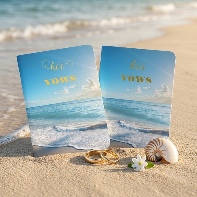 Tropical Beach Ocean Waves Wedding Foil Vow Books (Beach or destination wedding real gold foil vow booklets featuring a tropical beach )