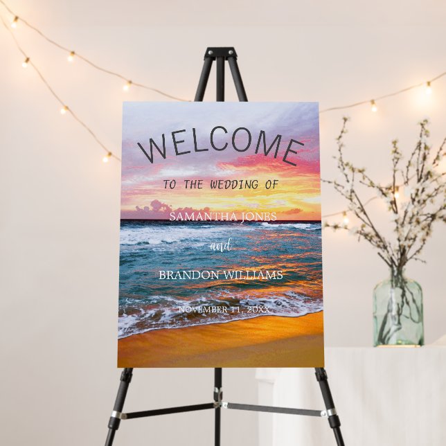 Tropical Beach Ocean Waves Wedding Welcome Sign  (In Situ (Stand))