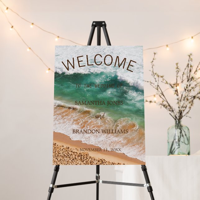 Tropical Beach Ocean Waves Wedding Welcome Sign  (In Situ (Stand))