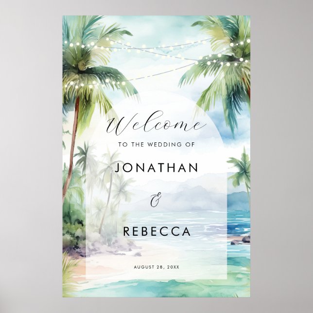 tropical beach ocean wedding welcome sign poster (Front)