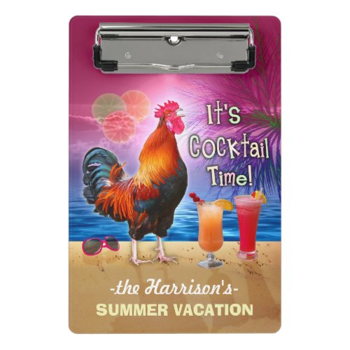 Tropical Beach or Cruise Vacation  Funny Rooster Mini Clipboard