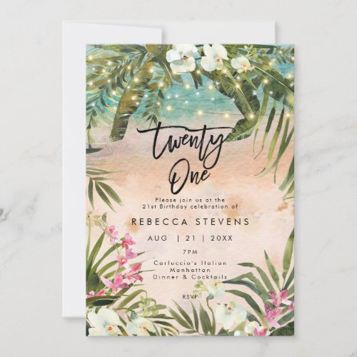 tropical beach orchid 50 fifty birthday invitation