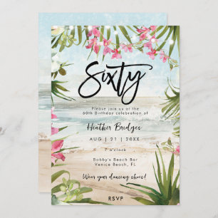 Tropical beach orchids 60th birthday party invitation