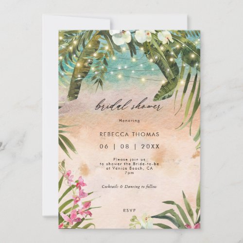 tropical beach orchids bridal shower invitation