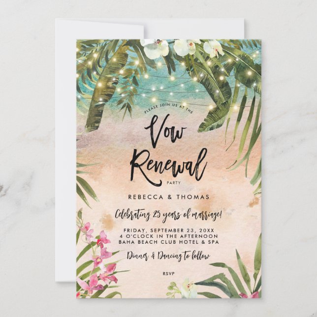 tropical beach orchids vow renewal invitation (Front)