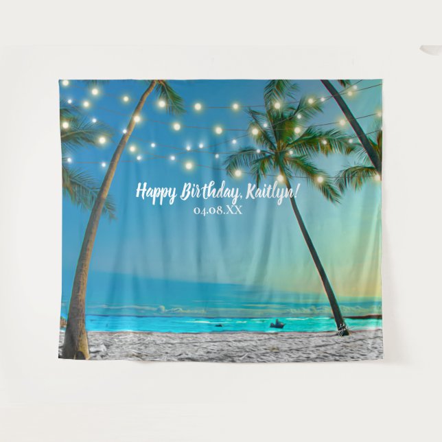 Tropical Beach Palm Birthday Photo Booth Backdrop (Front (Horizontal))