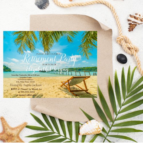Tropical BeachPalmChair  Retirement Party Invitation