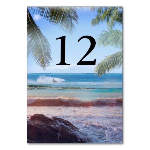 Tropical Beach Palm Destination Wedding or Party 2 Table Number
