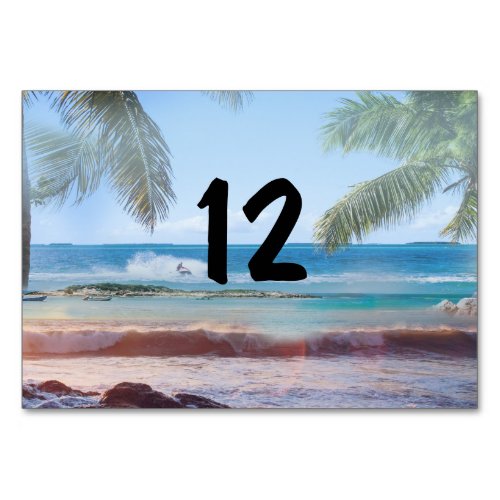 Tropical Beach Palm Destination Wedding or Party 3 Table Number