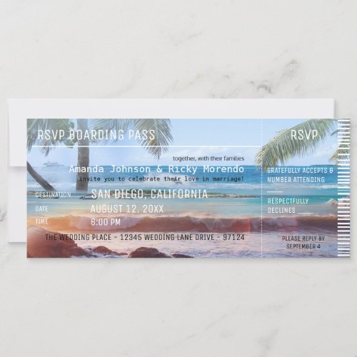 Tropical Beach Palm Destination Wedding RSVP Invitation