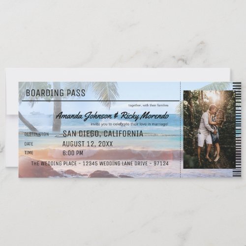 Tropical Beach Palm Destination Wedding with Photo Invitation