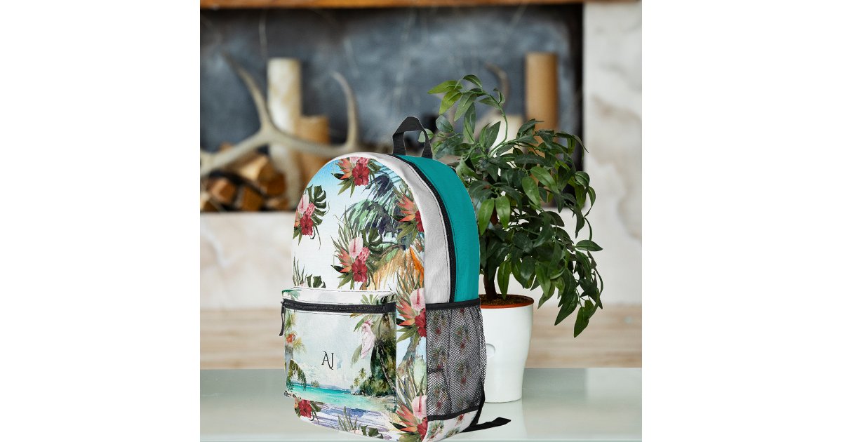 Neon Palm Leaf Tropical Print Backpack