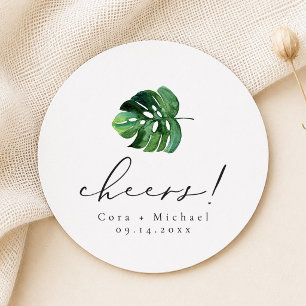 Tropical Beach Palm Leaf  Destination Wedding Round Paper Coaster