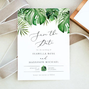 Tropical Beach Palm Leaf Save the Date Invitation