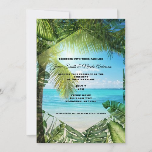 Tropical Beach Palm Leaves Chic Wedding  Invitati Invitation