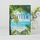 Tropical Beach Palm Leaves Summer Island Sweet 16 Invitation (Standing Front)
