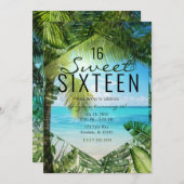 Tropical Beach Palm Leaves Summer Island Sweet 16 Invitation (Front/Back)