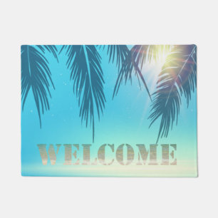 Tropical Beach, Palm Leaves Welcome Doormat