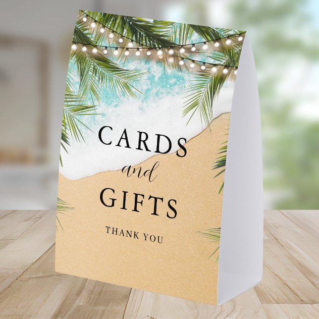 Tropical Beach Palm Lights Wedding Cards and Gifts Paper Table Tent (Creator Uploaded)