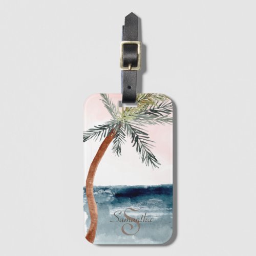 Tropical Beach Palm_Monogram Luggage Tag