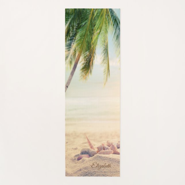 Tropical Beach,Palm, Sand,Seashells- Personalized Yoga Mat (Front)