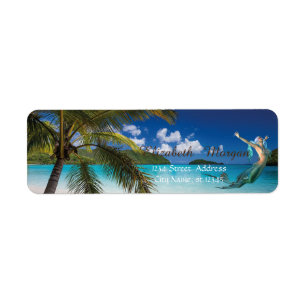Tropical Beach ,Palm, Sea Mermaid Label