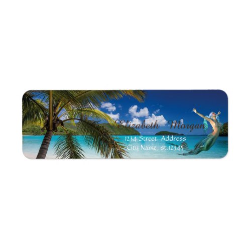 Tropical Beach Palm Sea Mermaid Label